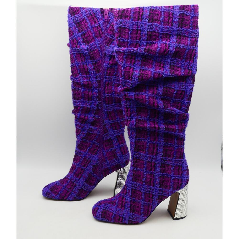 NEW Betsey Johnson Women's 6 Declaan Tall Boots Purple Tweed Rhinestone Heels - Picture 3 of 13